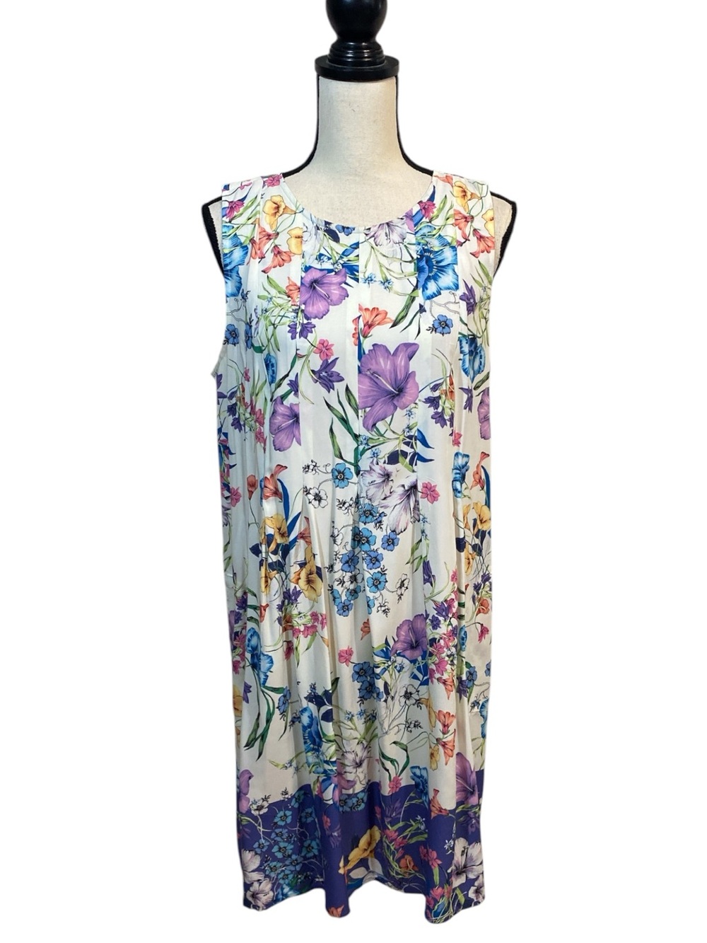 J. Jill Summer Floral Blue Border Shift Sleeveless Shift Dress LP